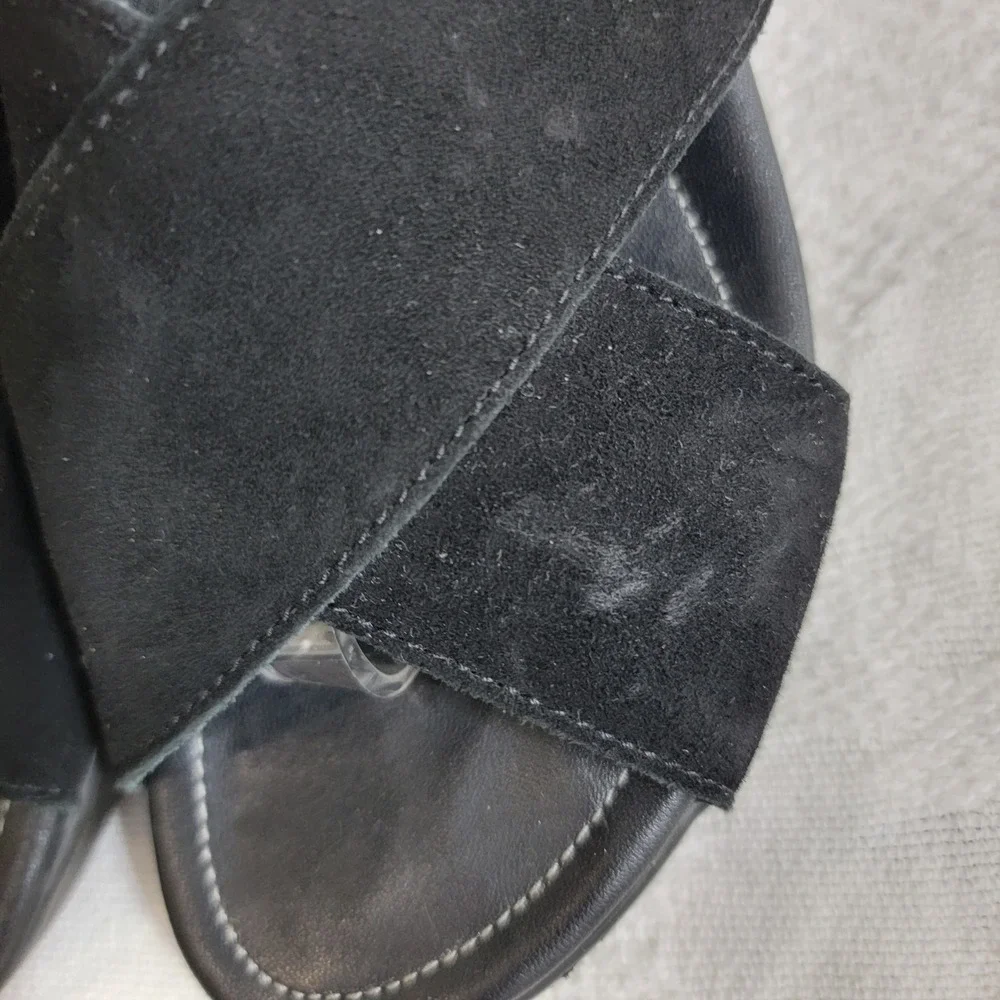Mephisto Air-Relax‎ Black Suede Wedge Criss Cross Sandals 37 Portugal Slingback